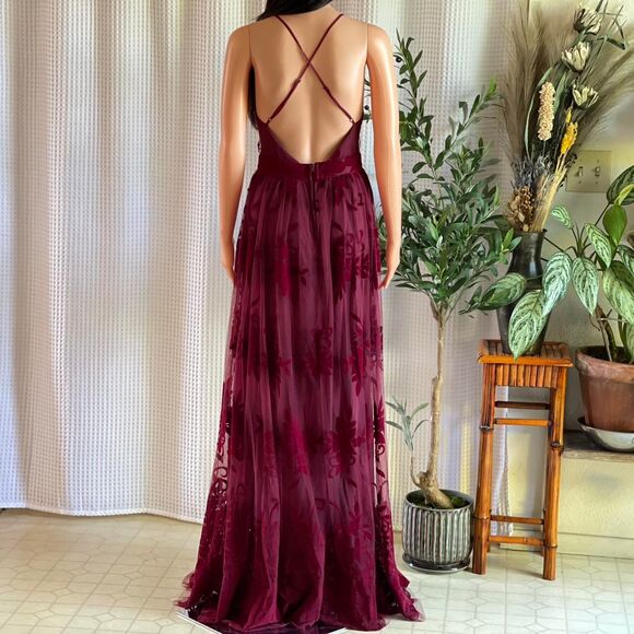 Windsor Burgundy Floral Prom Dress - Picture 4 of 7